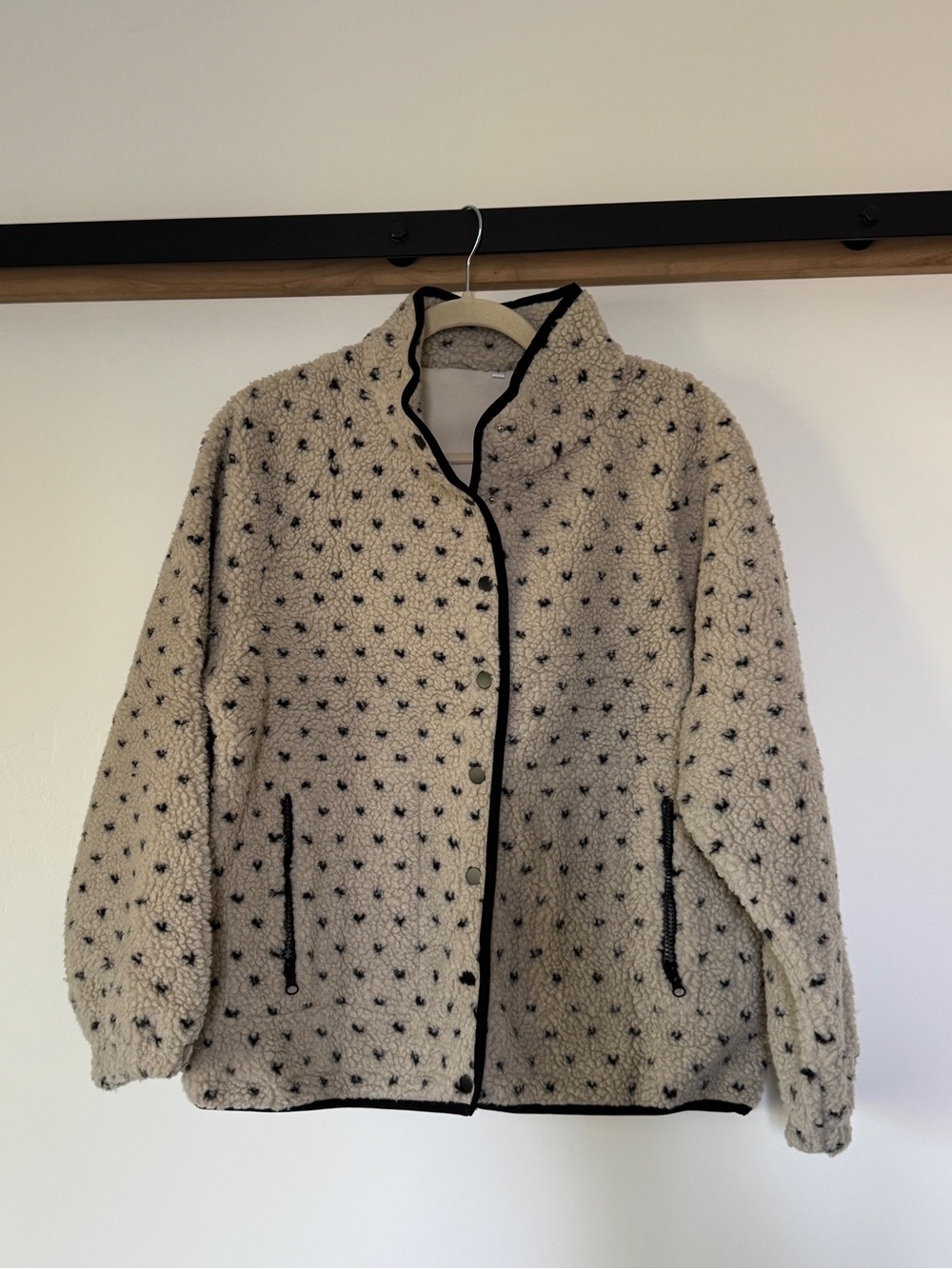 Cozy Cream Sherpa Jacket with Black Trim